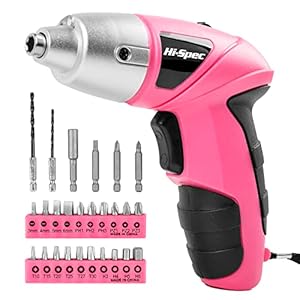 Hi-Spec 27 Piece Pink 4.8V Cordless Power Electric Screwdriver Set. Rechargeable Battery Screwdriving with 23 Popular…