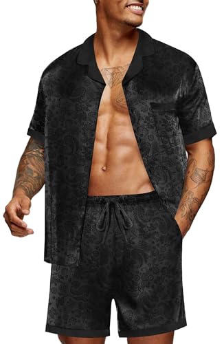 Ekouaer Men Satin Silk Pajamas Set with Pockets Sleepwear Shorts Satin Summer Loungewear 2 Piece...