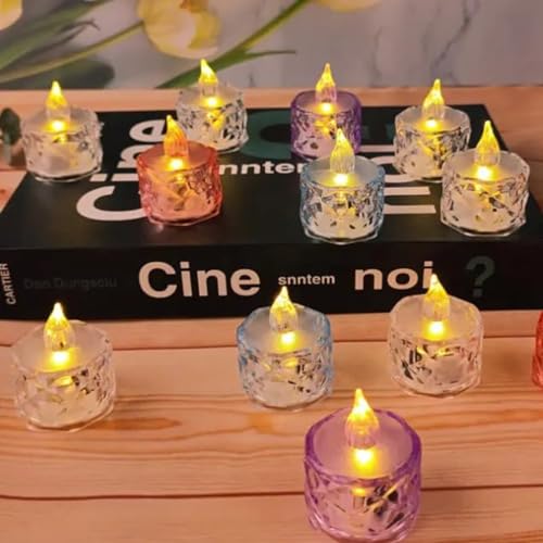Image of VERVENIX Crystal LED Tea Light Candles | Flameless Smokeless Decorative Crystal Candles for Diwali, Festival, Wedding, Christmas & Home Decoration (Multicolor-Pack of 6)