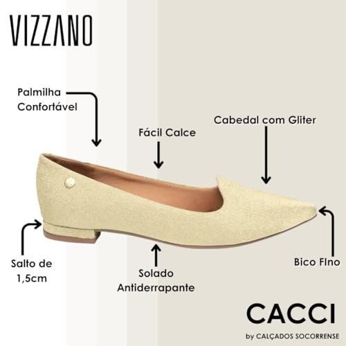 Sapatilha Vizzano Feminina Salto Baixo Bico Fino Pelica Preto 01-1206.261.7286.15745 38