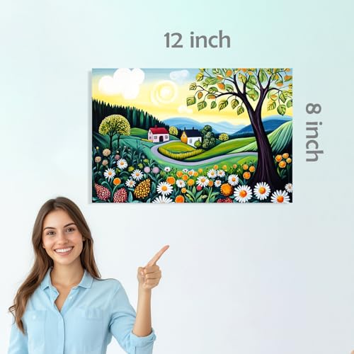 Image of SiddArtify Colorful Landscape Wall Art Prints Set - Whimsical Village Poster Decor for Living Room Bedroom Office - 8x12 Sticker Pack of 6