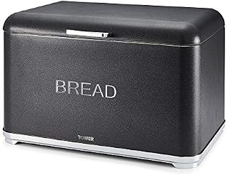 Tower T826014B Kitchen Bread Bin, Glitz Range, Coated Steel with Chrome Accents, Noir, One Size
