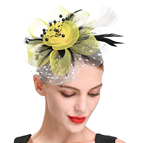 Chapeau cocktail tea party pour femme avec pince fleur maille et plume