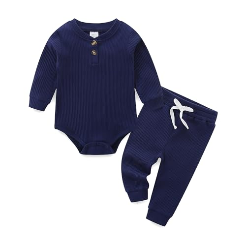 Image of JingleBaBa Baby Boy Girl Gifts Newborn Cute Romper Snap On Jumpsuit Baby Outfit 3-6Months, Dark Blue