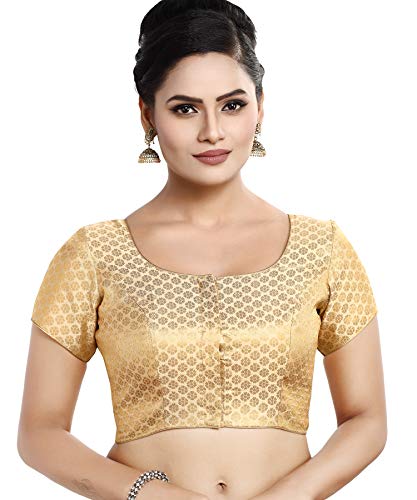 Madhu Fashion Womens Short Sleeves Banaras Brocade Readymade Saree Blouse