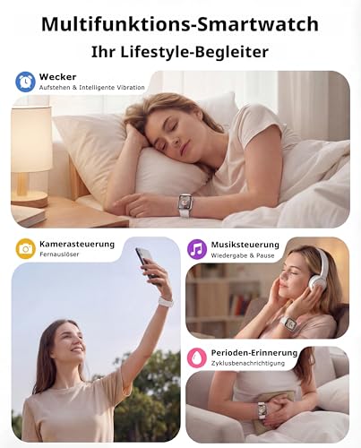 Smartwatch Damen Herren, 1.83" HD Fitnessuhr & Fitness Tracker mit Schrittzähler/Blutdruckmessung/Pulsuhren/Telefonfunktion, Schlaftracker… – Ansicht 6