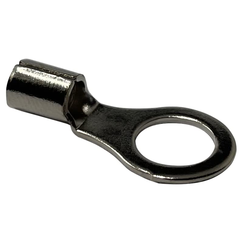 Sherco-Auto 100 Pack - High Temp 8 Gauge 3/8" Stud Ring Terminal Connector - 600 Volts Rated Nickel-Plated Steel & V-Grooves for Strong Crimps - Made in USA