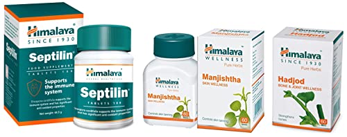 Himalaya Manjishtha - 60 Tablets & Septilin Tablets - 60 Tablets & Wellness Pure Herbs Hadjod Bone & Joint Wellness - 60 Tablet