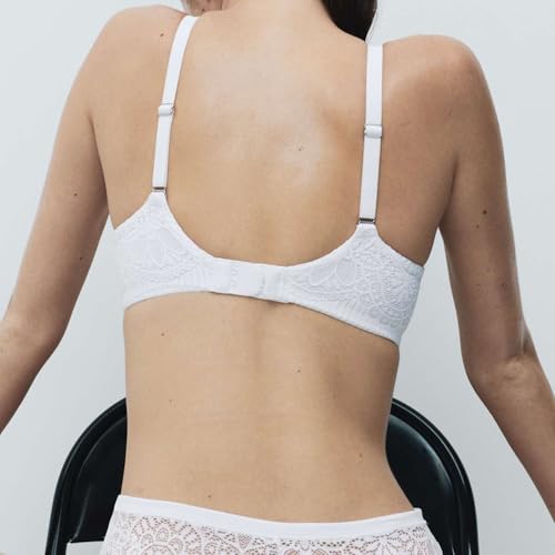 Image of Lace Embroidered White Polyamide Womens Body Soft Non Wired Full Cup Bra
