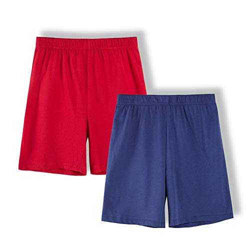 Unacoo Unisex Kids 2-Pack 100% Cotton Shorts For Boys And Girls (Age 3-12 Years) (Blue+Red, Xs(3-4Y)) #TOP17