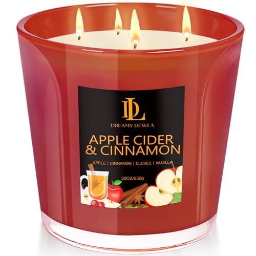 Large Fall Candle Apple Cider & Cinnamon Scented, 4 Wick