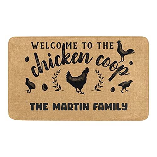 Chicken Coop Hen Rustic Personalized Doormat Text Name Custom Indoor Outdoor Pet Mat Entrance Rugs Home Decor Welcome Door Mats 23.6 X 15.7 Inch #TOP7