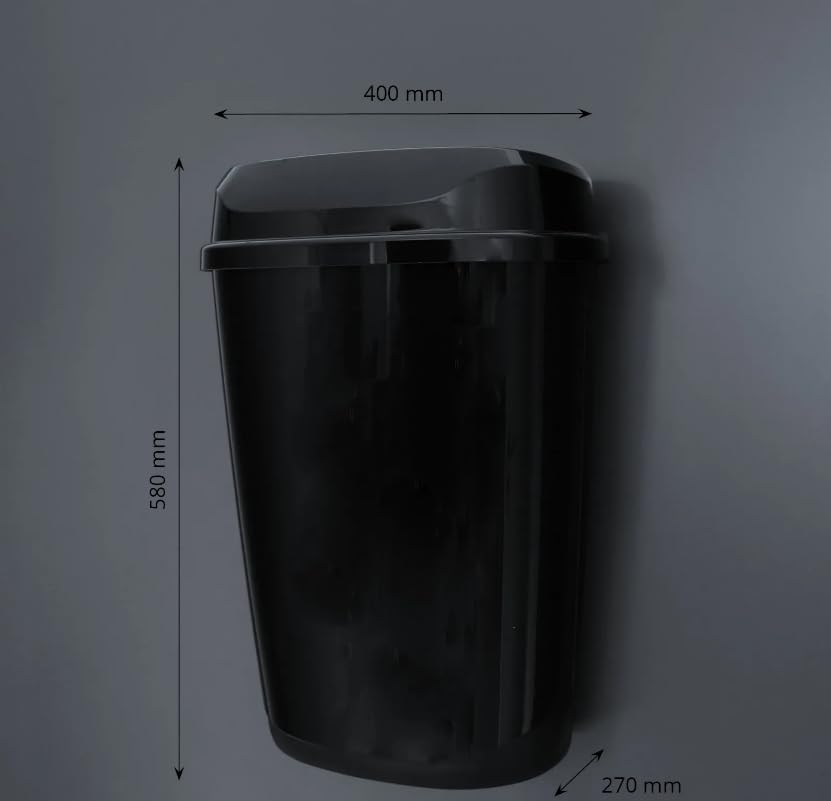 SemyTop Kunststoff Mülleimer, 32L, Schwarz, mit Deckel, für Sanitärbereich, Wandmontage oder Standmodell, mit Müllbeutelring und integrierter Wasserwaage