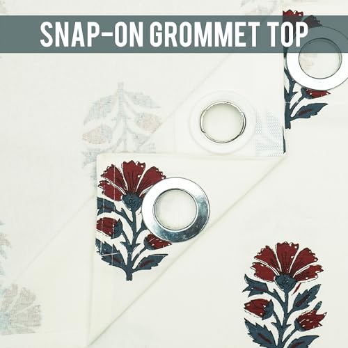 Image of Story@Home Cotton Curtain | Curtains 8 Feet Long Set of 2 | Motif Printed | Bohemian Curtain | Room Darkening | Semi Long Door Curtains for Living Room | (116 X 242 Cm, White & Maroon /Navy Blue)