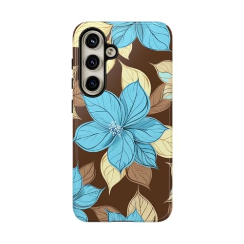 Coque rigide Samsung S24 motif floral turquoise beige brillante