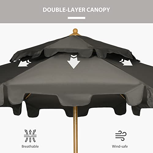 Outsunny 9' Patio Umbrella With Push Button Tilt And Crank, Double Top Ruffled Outdoor Market Table Umbrella With 8 Ribs, For Garden, Deck, Pool, Gray #TOP5