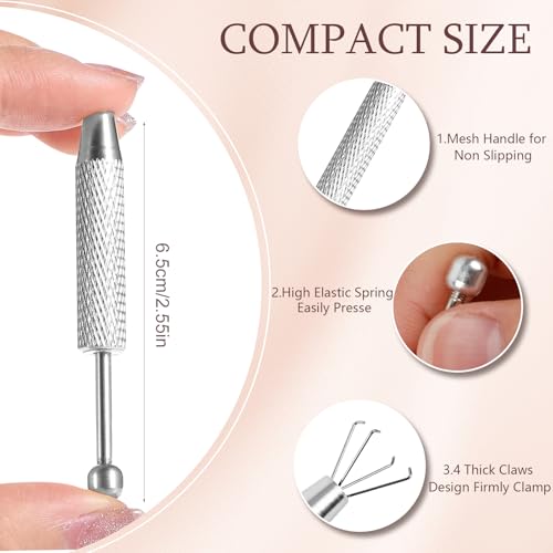 ONESING 2 PCS Piercing Ball Grabber Tool for Changing Jewelry, Stianless Steel Flat Back Earring Applicator Internally Threaded Push Pin Piercing Grabber Tool, Anti Slip 4 Claw Gem Ball Grabber Tool