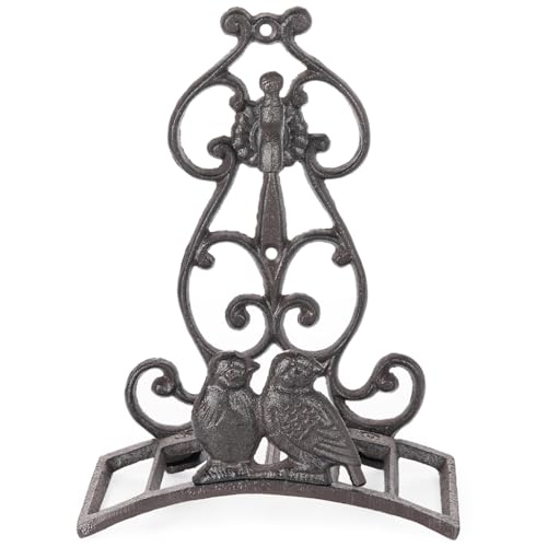 Image of HASTHIP Garden Hose Organizer Rack Cast Iron Retro Couple Bird Cut Out Decorative Garden Hose Wall Mounted Storage Holder, Metal Plant Hanger