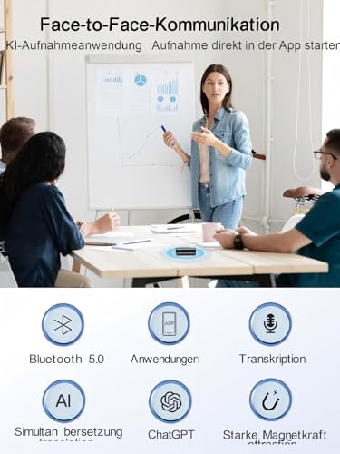 64GB magnetischer KI-Sprachrekorder mit App-Steuerung, Rauschunterdrückung, Spracherkennung, Zusammenfassung & Mindmapping – 58 Sprachen, ideal für Interviews, Vorträge & Meetings