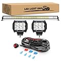LED Light Bar 52Inch 300W Spot Flood Light Pods & 2PCS 4Inch 18W Flood Off Road Lights, KINGOPT LED High Brightness with Wiring Harness Kit Fog Lamps Driving Boat Work Lights for Truck Golf Car Jeep