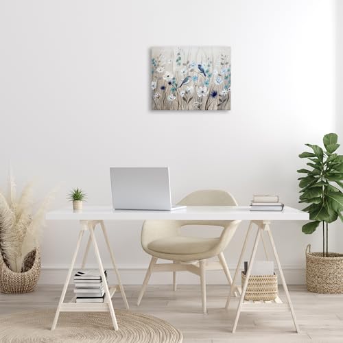 Image of Birds Floral Meadow Blossoms, 16 x 20 Inch Canvas Wall Art | Stupell Industries . By Nan . Ready to hang . Nature inspired decor . Made in USA