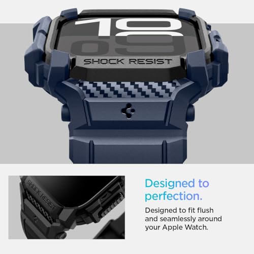 Image of Spigen Case with Strap Band for Apple Watch Series 11 /10 46mm, Rugged Protection, Flexible(Rugged Armor Pro) - Navy Blue