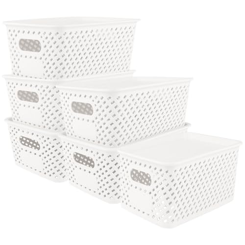 YAYODS 6 Stück Plastik Box mit Deckel Kunststoff - 26x18x10cm Aufbewahrungsbox mit Deckel 5L Weiß - Plastik Boxen Aufbewahrung - Stapelbare Ordnungsboxen Aufbewahrungsboxen mit Deckel für Küche, Bad