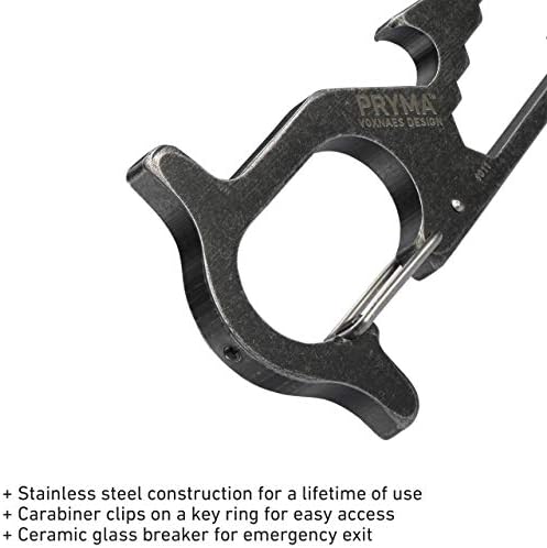 CRKT Pryma Stainless Steel Multitool: Compact and Lightweight EDC Metal Multi-Tool with Pry Bar, Hex Wrench, Bottle Opener, Glass Breaker, and Carabiner 9011