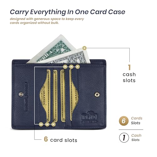 Image of HAMMONDS FLYCATCHER Genuine Leather Card Holder for Men and Women Slim RFID Blocking Bifold with 6 Card Slots Cash Compartment Compact Credit Debit Card Case Minimalist Pocket Organizer