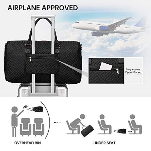 Image of Duffle Bag for Travel, Weekender Bag with Shoe Compartment, Carry On Overnight Bag for Women with Toiletry Bag, Gym Bag with Wet Pocket, Hospital Bags for Labor and Delivery Beige, Black-Small