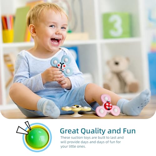 Image of LiKee Strong Suction Cup Fidget Rotating Sensory Bath Toys for Baby Christmas Stocking Stuffers, Airplane Car Travel Table & Window Toys for Toddler Boys and Girls, 10+ Months