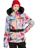 BGX Women's Ski Jacket Snowboard Warm Winter Short Slim Fit Snow Coat Mountain Windproof Waterproof with Hooded(M,Neon)
