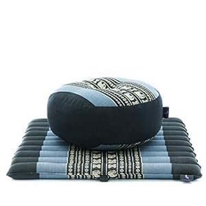 Leewadee Meditation Cushion Set – 1 Small Zafu Yoga Pillow and 1 Small Roll-Up Zabuton Mat Filled with Kapok