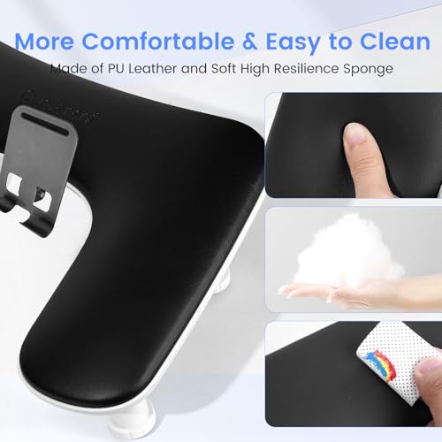 Image of Arm Rest for Nails Tech: 3rd Generation Manicure Nail Arm Rest with Rotating Phone Stand, U-Shaped Height Adjustable Hand Rest Pillow for Acrylic Nails Black