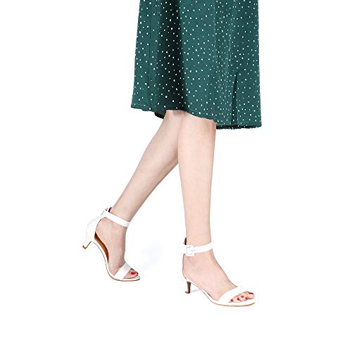 ShowHow Women's Low Kitten Heels Open Toe Dress Sandal Ankle Strap Wedding Formal Party Heeled Shoes with Buckle White… - Image 4