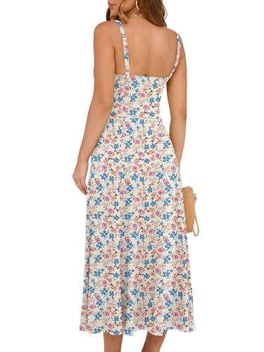 Image of YATHON Women's Summer Midi Corset Boho Dresses Spring Casual Floral Spaghetti Straps Lace Up Dress Flowy Aline Beach Sundress