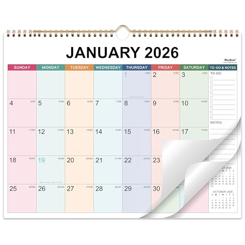 2026 Wall Calendar - Calendar 2026, Jan 2026 - Dec 2026, 12 Monthly Calendar, 15' x 12', Large Block, Twin-Wire Binding, Hanging Hook, Holidays, Julian Dates, Thick paper