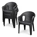 PALUPLUS Set 6 Sedie da Giardino in Polipropilene effetto Rattan colore Antracite, misura 56x47x81 cm, Sedia Impilabile, Schienale Basso e Braccioli per Esterno ed Interno, Portata 120 Kg -2622F -22