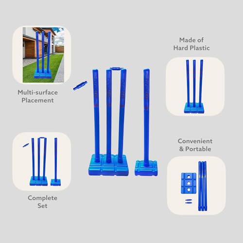 Cricket Best Buy CBB Stumps for Cricket - Blue Wicket with Target Stump Set, Cricket Stumps with a Base of Plastic, Cricket wickets with Multi Surface Placement - Thumbnail 3