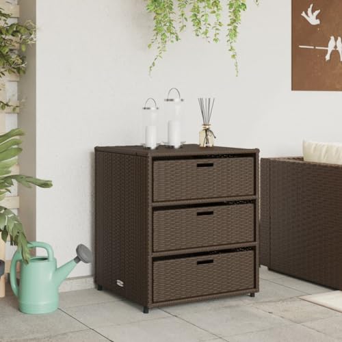 Gecheer Armario, cajonera, aparador, mueble de jardín, exterior, patio, terraza, balcón, de polirratán marrón, 55 x 59 x 69 cm, armario de jardín con cajones, cajonera de jardín