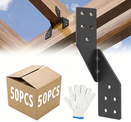 Image of 50pcs 16-Gauge Thick Hurricane Straps, Black Powder-Coated Rafter Ties | Heavy Duty Left Rafter Brackets, Strong Hurricane Clips, Tie Brackets for House, Roof Trusses, Shed, Building (Left)