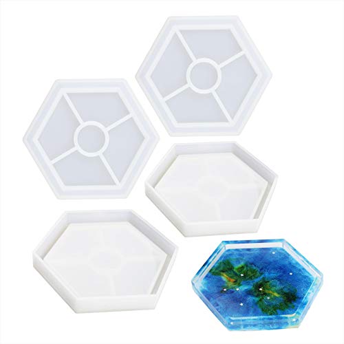 LET'S RESIN Silicone Coaster Molds for Resin,Hexagon Silicone Molds,Epoxy Resin Coaster Molds for Making Coasters, Bow Mat, Jewelry Holder