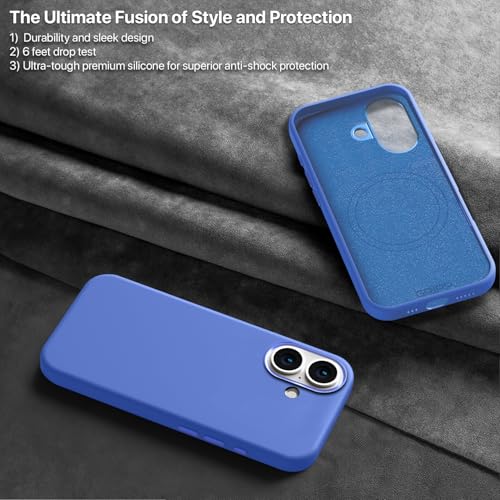 Image of GRIPP Rubon Case Compatible with Mag-Safe for iPhone 16 | 6ft Drop-Tested with D30 Technology, Soft Silicone, Anti-Slip Grip, Raised Metallic Camera Ring, Lightweight Back Cover - Blue