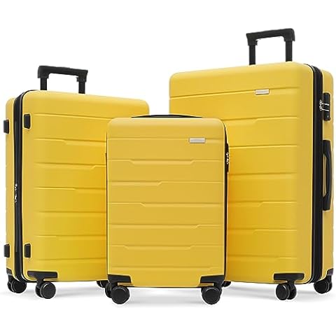 FridayParts 3 Piece Suitcase Set, Yellow and Black Cover