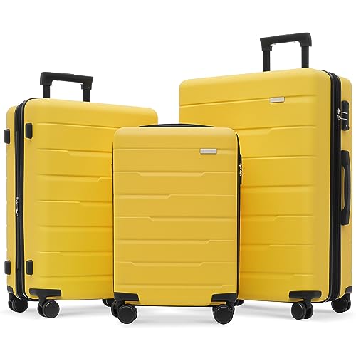 FridayParts 3 Piece Suitcase Set, Yellow and Black