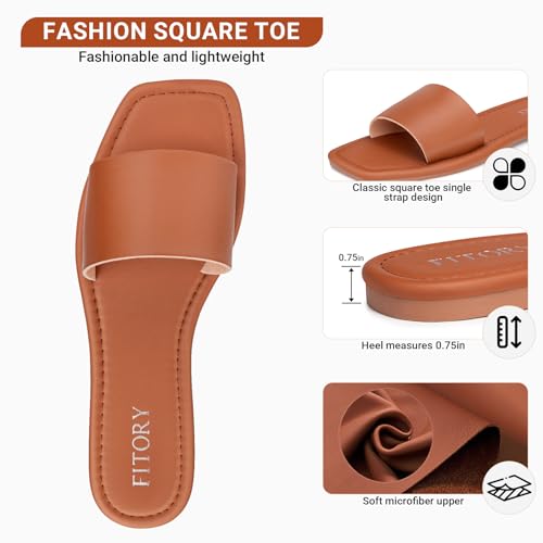 Image of FITORY Women's Slide Sandals Fashion Square Open Toe with Cushioned Footbed Slippers for Beach Size