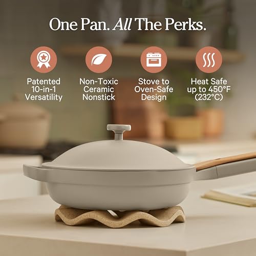 Image of Our Place Always Pan 2.0 | 10.5 inch Ceramic Pan with Modular Lid, Steamer Basket & Spatula | Patented 10-in-1 Nonstick, Non-Toxic Cookware Made Without PFAS | Induction & Oven-Safe up to 450F | Steam