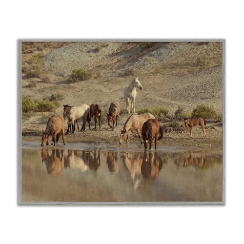 Horses Drinking Countryside, 24 x 30 Inch Framed Giclée Print