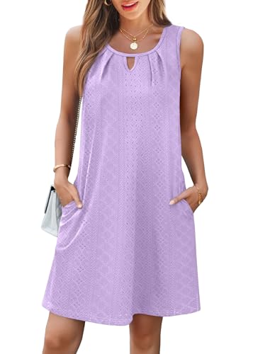 Image of RUMIA Swimsuit Coverup for Women Summer Sleeveless Beach Dress | Crew Neck, Pockets, Eyelet, Boho, Above knee Length, A-Line. Everyday wear, Sundresses, Cruise Wear, Vacation essential