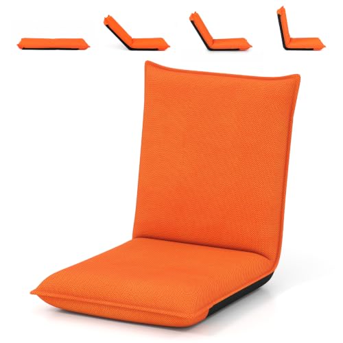 Image of GIANTEX Adjustable Mesh Floor Sofa Chair, 6-Position Multiangle Padded Floor Chair, Cushioned Back Support Versatile, Video Game Chairs for Meditation Seminars Reading TV Watching or Gaming (Orange)